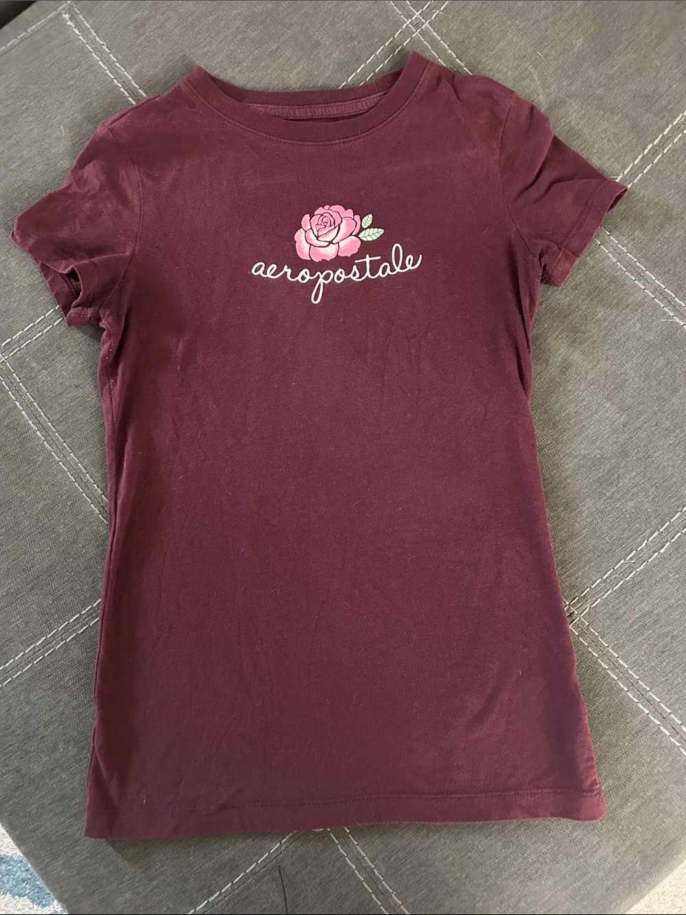 Aeropostale Burgundy Tee with Pink Rose Graphic